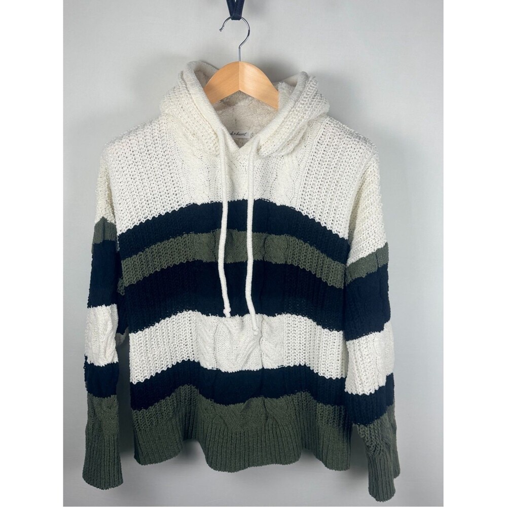 Derek Heart Striped Knit Hoodie 2X Sherpa Lined Cozy Cabin Core Outdoorsy